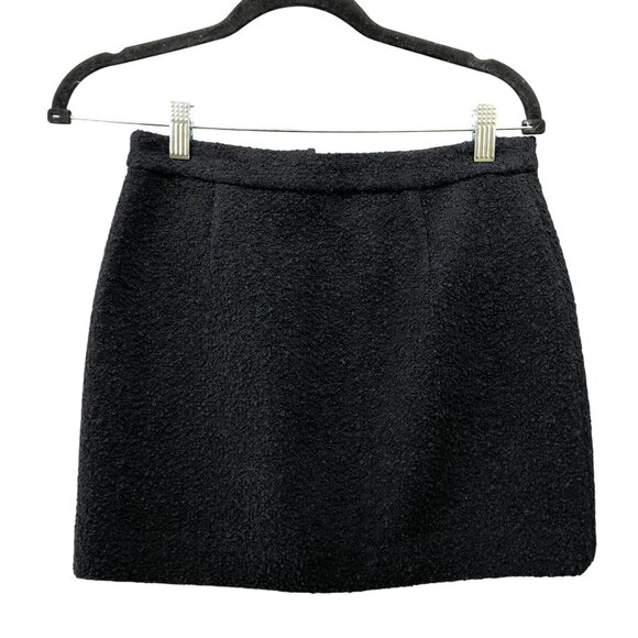 Joie Wool Blend Boucle Mini Skirt Womens XS Black Zip Front Moto Tweed - Picture 2 of 9